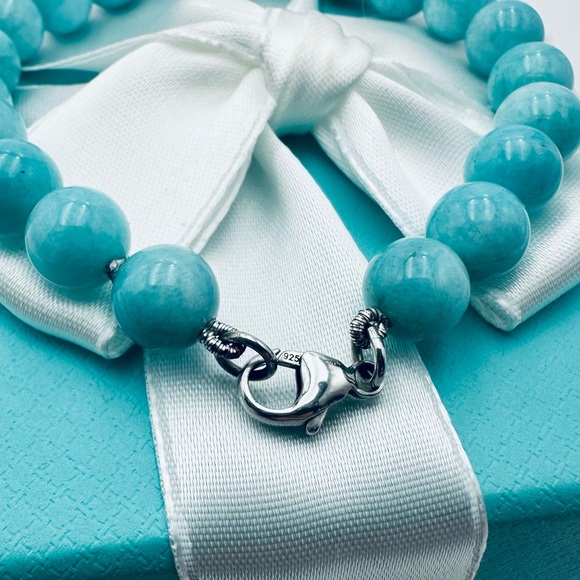 Return to Tiffany & Co 8mm Amazonite Bead Bracelet in Silver 7.5” with Packaging - Picture 10 of 14